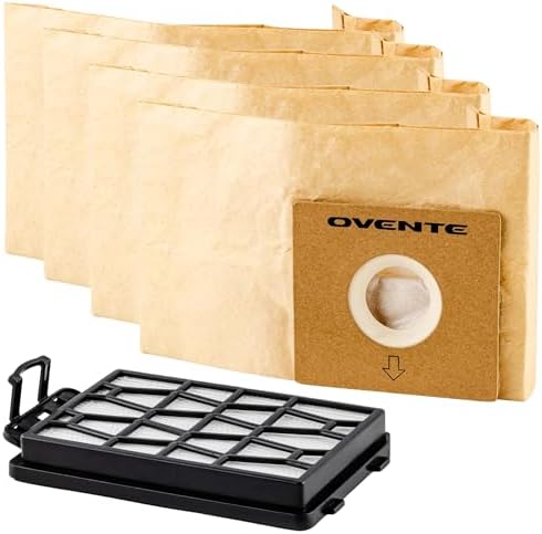 OVENTE Replacement Dust Bags + 1 Filter for ST1600B, Disposable Cleaning Bag (Pack of 4) Compatible with Zing Canister Vacuum Series, Perfect Bundle Set for Efficient Cleanup, ACPST16041