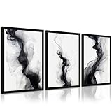 Black White Abstract Wall Art Decor Set of 3 Modern Wall Art Minimalist Canvas Wall Decor Black White Abstract Prints Modern Pictures Minimalist Artwork for Room Bedroom 12x16 Inch Framed
