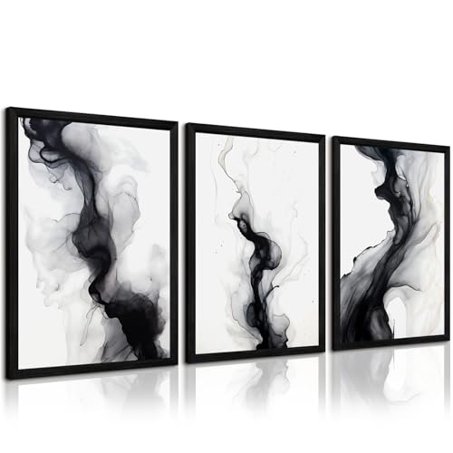Black White Abstract Wall Art Decor Set of 3 Modern