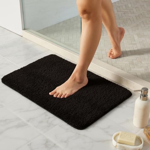 TYUU Black Bathroom Rug Ultra Soft Bath Rugs Non Slip Washable Super Absorbent Quick Dry Small Bath Mat with Rubber Backing for Bathroom Floor Shower or Sink Black 16 x 24