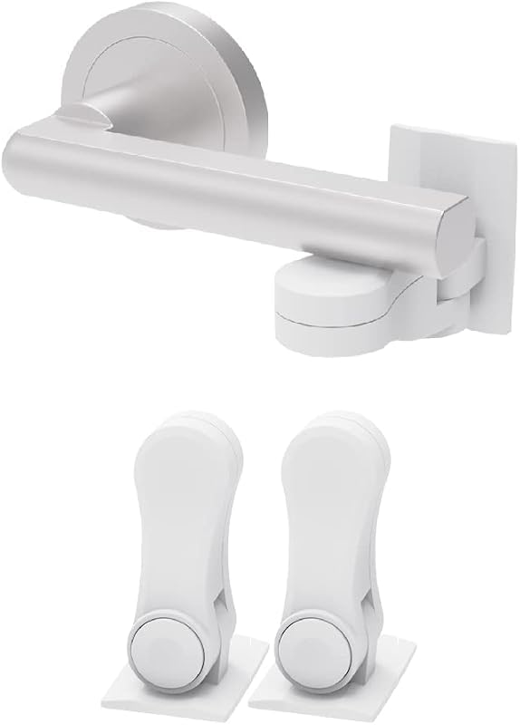 Inaya Cerradura de palanca de puerta a prueba de niños, cerradura de manija de puerta a prueba de bebés, diseño minimalista, adhesivo 3M y sin necesidad de perforación, cerraduras de manija de puerta de seguridad para niños (paquete de 2)