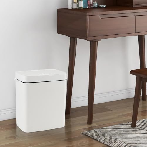 Image of 15 L Motion Sensor Plastic Garbage Can with Lid, Automatic Garbage Bin, White, 10.23 inch x 7.24 inch x 12.16 inch