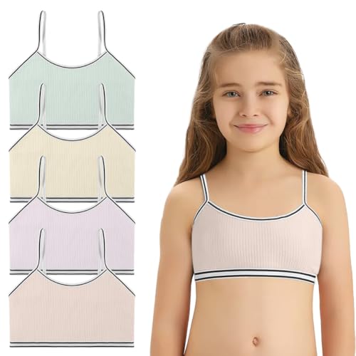 flintronic 4 Pack Mädchen Sport BH, Bustier Baumwolle, Teens U-förmiger Rücken Unterwäsche, Top Bustier, für 8-15 Jahre Kinder, L