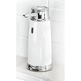 mDesign Decorative Hands Free, Touchless Automatic Hand Soap Dispenser Pump with Infrared Motion Detector Activated Sensor Light for Kitchen and Bathroom Sinks, Countertops - White/Chrome