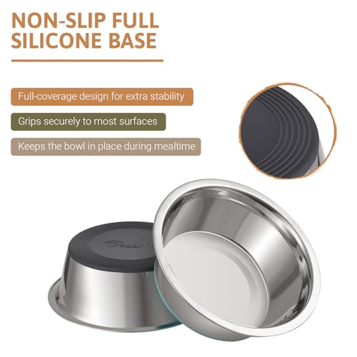 PEGGY11 Stainless Steel Dog Bowls, Nonslip, Food Grade, Dishwasher Safe, Easy to Clean - 1.44L, 2 Pack - 4