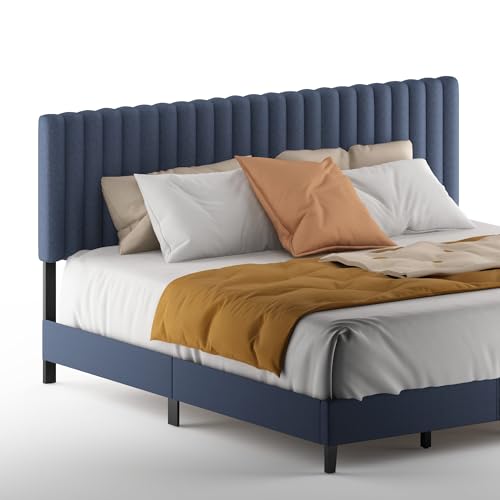 Image of Furinno Roanne Headboard King Size, Tufted Upholstered Wooden Headboard, Bed Frame Mount Head Board, Easy Assembly, for Bedroom, Dorm, Blue Denim