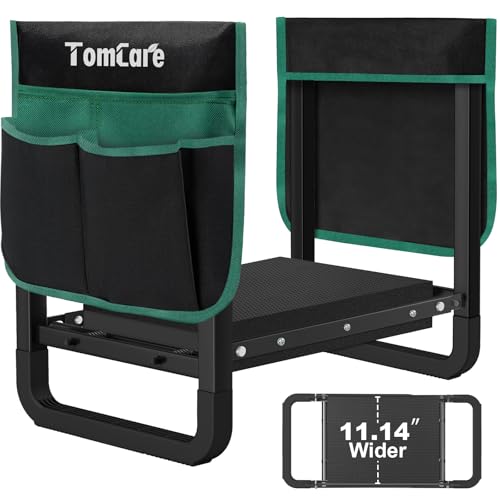 Image of TomCare Garden Kneeler and Seat 11.14 inch Wider Larger Soft Kneeling Pad Garden Bench with 2 Large Tools Pouches Heavy Duty Foldable Garden Stool Gardening Gifts for Women Men Gardeners Seniors, Black