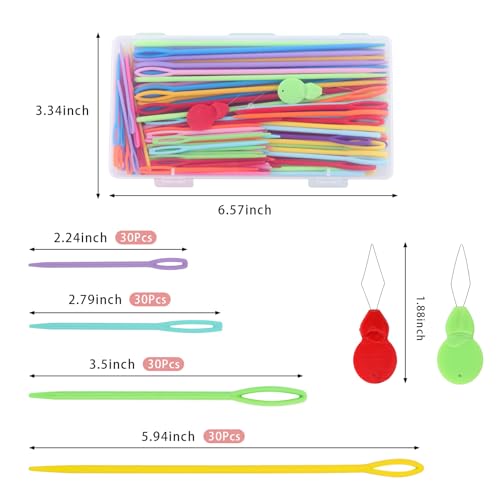 Image of 120 Pcs Plastic Sewing Needles - 4 Sizes of Yarn Sewing Needle with Threader and Box, Large Eye Plastic Sewing Needles, Plastic Needles for Yarn, Knitting Needles for DIY Sewing Handmade Crafts