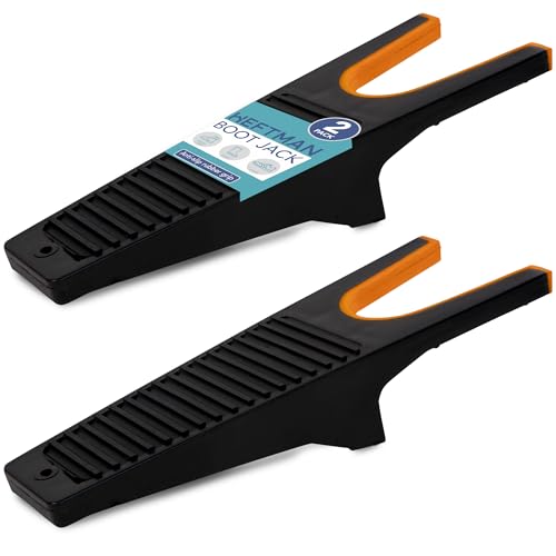 HEFTMAN Boot Jack - 2 Pack Heavy Duty Welly Boot Remover, Sturdy Plastic Boot Puller for Easy Removal of all Types/Sizes of Boots with Anti-Slip Rubber Grip & Shoe Scraper Removes Mud (Black/Orange)