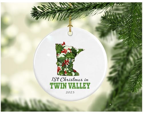 First Christmas in Our New Home 2024 Twin Valley Minnesota Ornament Collectible 1st Season Living in CA USA Decorations Tree Housewarming Gift Present MDF Plastic 3" White