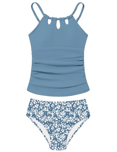 Image of BAVADER Girls Swimsuit Cutout Bathing Suit Cute Two Piece Swimsuits for Teen Girls Modest Swimwear High Waisted Tankini 9-18y