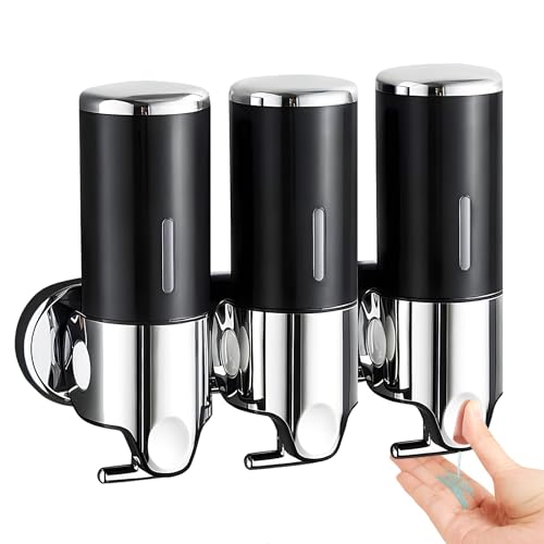 Fabuday Bathroom Shower Dispenser - Shampoo Dispenser Wall Mounted for Shower 2 Chamber, No Drill Large Capacity Champoo Refillable Pump Dispenser