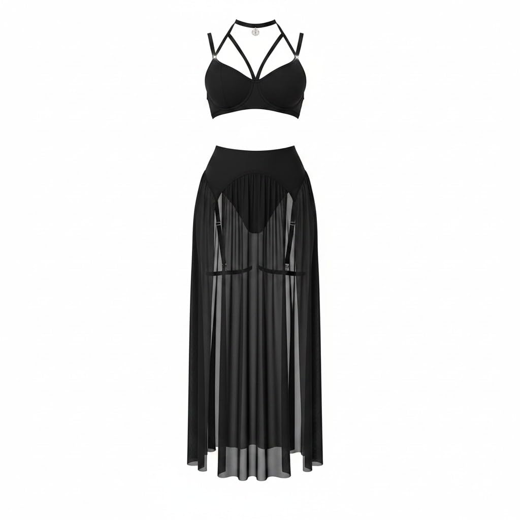 VivaaCasa Midnight Empress Exclusive Luxe Lingerie Set | Bold & Black, hot Nightwear for Women, Sexy Night Dress, Strappy, Glamour Nightwear Ladies-image-32