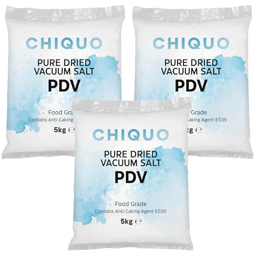Chiquo PDV Salt 15kg (3 x 5kg) - Food Grade Pure Dried Vacuum Salt - For Cooking Baking Brining Water Softening & Pond Water Treatment
