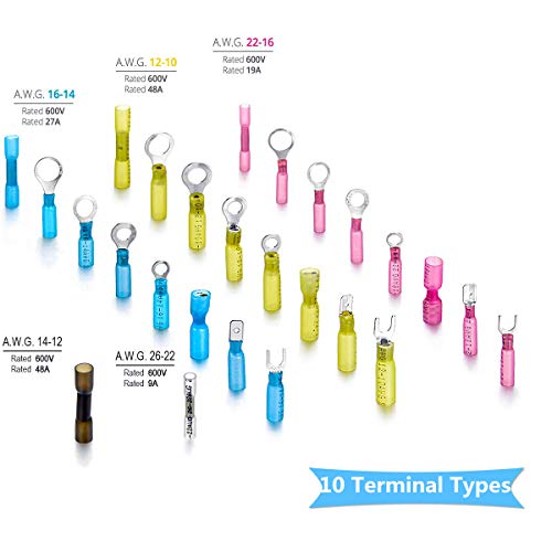 300 PCS Heat Shrink Wire Connectors Qibaok Insulated Electrical Terminals Kit Waterproof Marine Crimp Connector Assortment Ring Fork Spade Butt Splices
