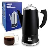APOXCON Electric Coffee Percolator Stainless Steel Coffee Maker with Clear Brew Progress Tough Glass Knob On/OFF Switch Keep Warm Cordless Serve Classic Coffee Pot No Aluminum Black (12 Cup)