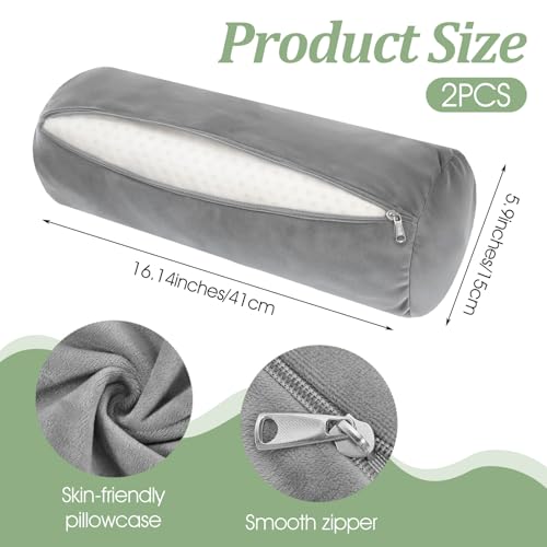 2 Pcs Support Neck Roll Pillow Cover, Round Soft Bolster Pillow Covers with Hidden Zipper, Neck Roll Pillowcase Cylinder Pillowcases for Cylindrical Cushion, Pillow-Case Only (16 x 6 Inch, Gray)
