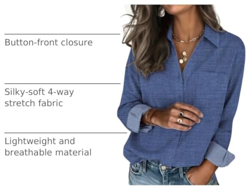Zeagoo Womens Blouses Long Sleeve Dress Shirt Business Casual Blue Denim - image 4