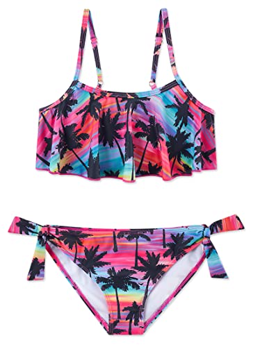 Funnycokid Girls Palm Tree Two Pieces Bathing Suits Kids Swimsuits Size 7 Size 8 Bikini Set Swimwear 7-8 Years #TOP4