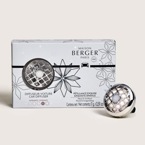 Image of MAISON BERGER Car Diffuser Set, Rosalie Exquisite Sparkle | Sparkling Grapefruit Rose Notes, Refillable Vent Clip with Ceramic Refill, Passive 4-Week Diffusion, Made in France
