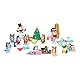 Blueys Adventskalender, entdecke hinter den 24 Türchen die 4 Mini-Figuren Bluey, Bingo, Muffin und Socks, 12 Zubehörteile, 3 Aufsteller aus Papier und 5 Sticker
