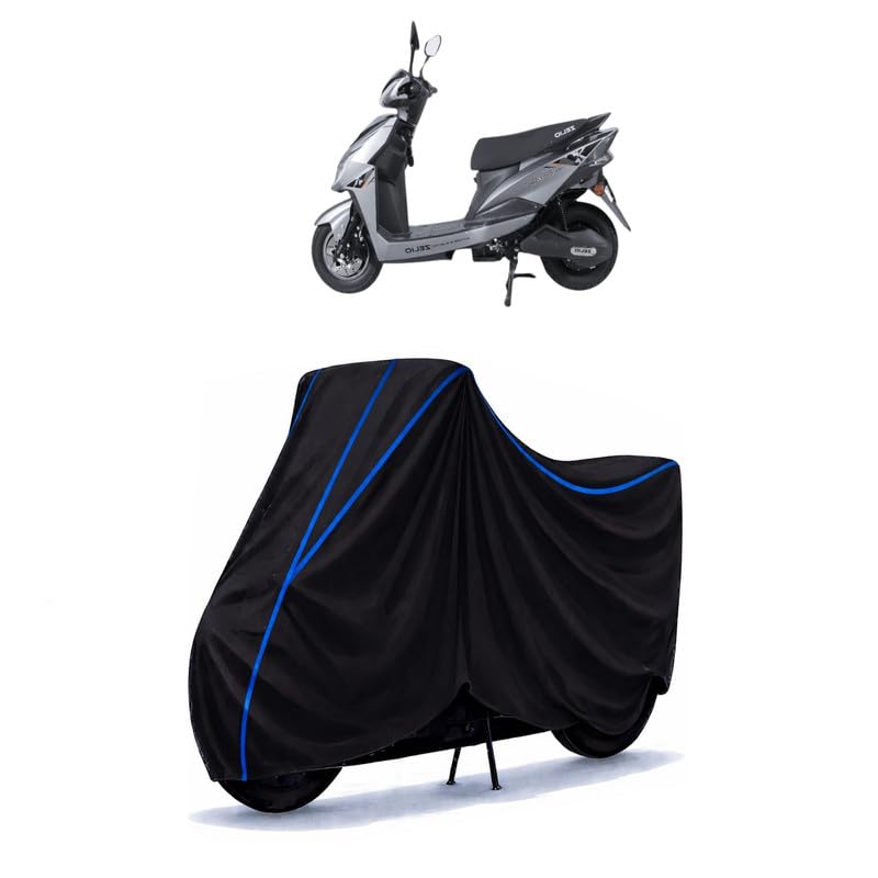Image of Scooty Cover Water Resistant for Zelio Gracy-i | Universal Scooter & Bike Cover | Heavy Duty UV Dust, Rain & Scratch Protection | Elastic Fit All Weather Indoor Outdoor | Black with Blue Piping