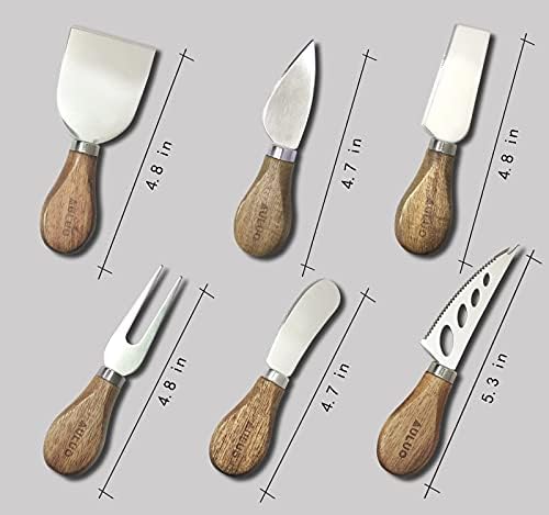 AULUO Cheese Knives Gift Set of 6, Stainless Steel Cheese Knife Set Wooden Handle, Gifts for Cheese Lovers