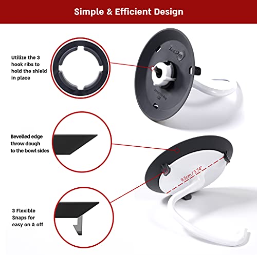 KneadAce Dough Hook Shield For Kitchen Aid - Prevents Your Dough from Climbing Up and Clogging Up Your Mixer – Mess Free Mixer Accessory Compatible With Most KitchenAid C Shape Dough Hooks (White)