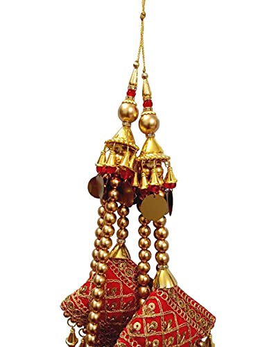Hare Krishna Indian Store Indian Long Lehenga Red and Golden Beaded Fancy Tassels Boho Hippie Jewelery Making Ethnic Latkan Craft Sewing Sari Tassel Dress Material Large