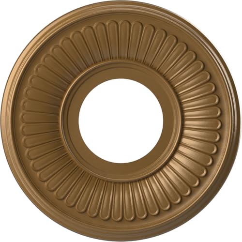 Ekena Millwork CMP10BECGH Berkshire Thermoformed PVC Ceiling Medallion (Fits Canopies up to 4 1/2"), 10"OD x 3 1/2"ID x 3/4"P, Metallic Gold Rush