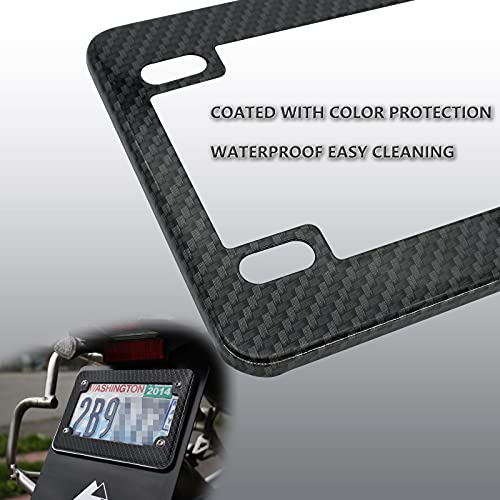 Autoxbert 4" X 7" Universal Motorcycle License Plate Frame Carbon Fiber Aluminium Tag Cover Protector Set Holder For Honda Yamaha #TOP2