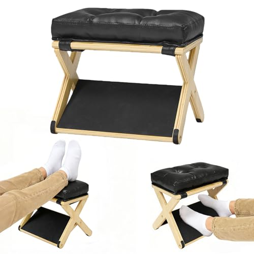 Image of Double Step Under Desk Foot Rest, Wooden Under Desk Footrest with Non-Slip EVA Stepping Surface, Ergonomic Foot Stools for Under Office Desk, Enhances Posture, Pressure Relief, Home Office Comfort