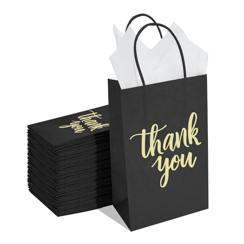DjinnGlory 50 Pack Small Teal Blue Paper Bags with Handles 9x5.5x3.15 Inch and 50 White Tissue Paper, Thank You Gift Bags for Business Wedding Baby Shower Birthday Party Goodies