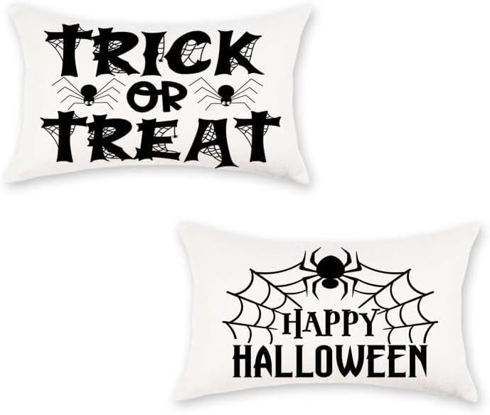ONWAY Juego de 2 fundas de almohada lumbar de Halloween de 12 x 20 pulgadas, juego de 2 fundas para decoración de telarañas para patio, exteriores,