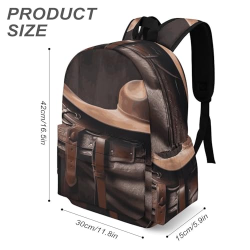 Horse Saddle with A Cowboy Hat Wild Printed Backpack Water-Resistant Pack Stylish Bag Lightweight Travel Backpack3