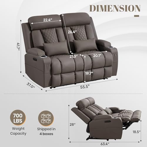 Image of Zero Wall Hugger Power Reclining Loveseat with Adjustable Headrest, Power Loveseat Recliner Sofa with USB&Type-C Ports, Wall Hugger Reclining Loveseat for Living Room (PU Brown, 2 Seater) | Cat-Proof Leather