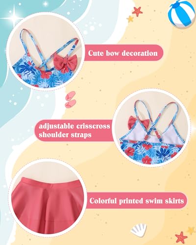 Saeaby Girl One Piece Swimsuit Bathing Suits for Girls with Ruffle Skirt Crisscross Hawaii Swimwear 3-8 Years Old2