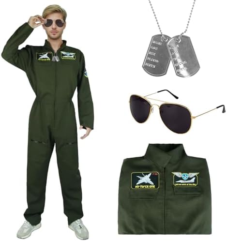 Disfraz Piloto Hombre, Disfraz de Piloto de Caza Adulto con Lente...