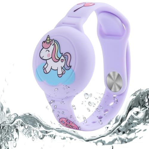 Dingfeiyu AirTag Armband Kinder Wasserdicht, Anti-Lost & Anti-Kratz-Schutz Airtag Bracelet for Kids, Silikon AirTags Hülle Holder Case Kleinkind (Horse Purple)