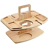 XWBLDBDFC Creativity - Mesa de picnic de doble capa, mesas de comedor de madera para exteriores con asa, 2 soportes para copas de vino, 2 soportes para botellas de vino, 4 bandejas de alimentos, mesa