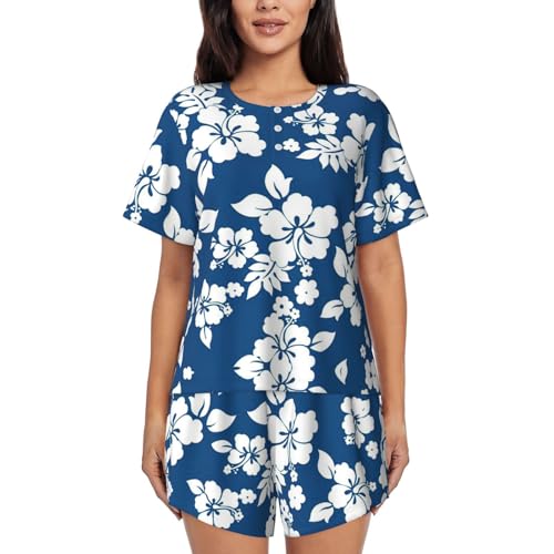 Pyjama hawaïen femme anti-chaleur ensemble short doux col rond