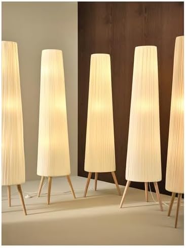 Modern Floor Lamp - White Pleated Shade, Beech Wood Tripod Legs - Stylish Living Room, Bedroom or Office Lighting - Contemporary Design, Sturdy Wood Base, Soft Ambient Light