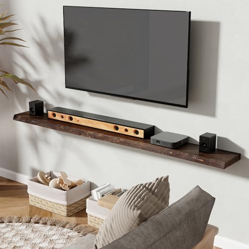 Image of Fun Memories 72 inch Elm Wood Floating Shelves for Wall, Walnut Finish, 1 Pack