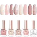 AZUREBEAUTY Nail Polish Set, 4 Colors Nude SKin Glitter Pearl Long Lasting All Season Quick Dry Natural Fingernail Lacquer Strengthening Treatment Kit 10ML with Top Coat DIY Salon at Home