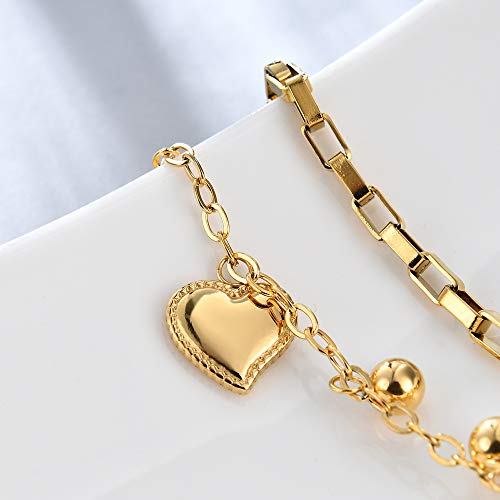 Jude Jewelers Stainless Steel Heart Charm Box Chain Adjustable Size Strand Bracelet (Gold) #TOP1