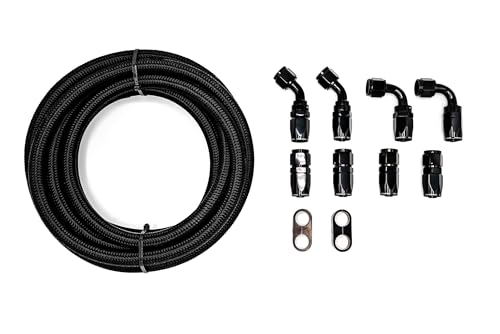 Redhorse Performance 1000 Series Reusable Swivel Seal PTFE 8AN 8AN Fuel Line Kit, 8AN Nylon Braided Fuel Line Hose Fitting Kit CPE 20FT 1000 Series Hose ends with 200 Series hose (8AN 20FT)