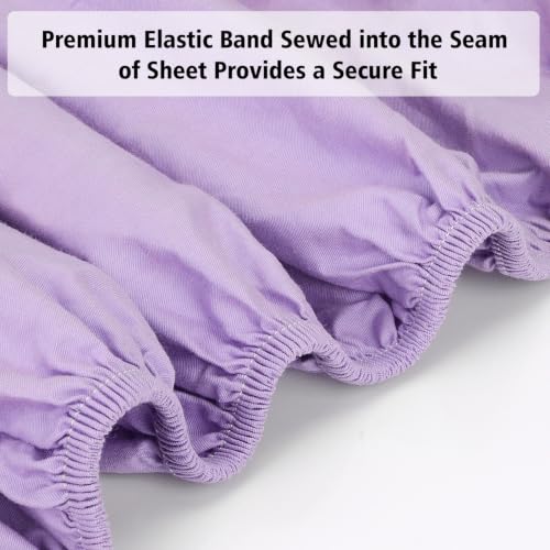 Image of Lirex Fitted Sheet, King Size 100% Cotton 300 Thread Count Soft Breathable Fitted Sheet, Light Purple