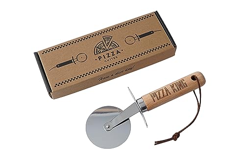 CGB Giftware | Wooden Handle Pizza Cutter | Engraved with Slogan 'Pizza King' | Leather Handle End | Comes Gift Boxed | GB07658