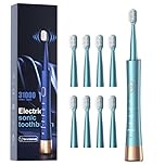 USB Rechargeable Sonic Electric Toothbrush for Adults, Powered Motor High Vibration Teeth & Gum Care, Soft Dupont Brush Heads, 2 Minutes Timer 5 Modes, Green