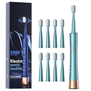 USB Rechargeable Sonic Electric Toothbrush for Adults, Powered Motor High Vibration Teeth & Gum Care, Soft Dupont Brush Heads, 2 Minutes Timer 5 Modes, Green